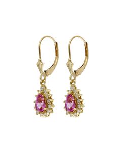 Pre-Owned 9ct Yellow Gold Pink Sapphire & Diamond Drop Earrings