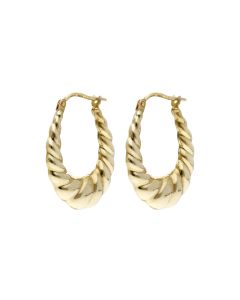 Pre-Owned 9ct Yellow Gold Oval Ribbed Wave Creole Earrings