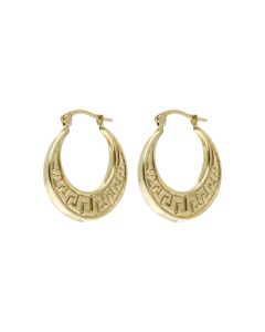 Pre-Owned 9ct Yellow Gold Greek Key Design Creole Earrings
