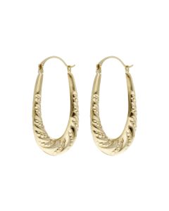 Pre-Owned 9ct Gold Oval Beaded Wave Patterned Creole Earrings