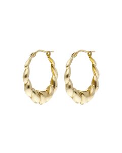 Pre-Owned 9ct Yellow Gold Ridged Wave Creole Earrings