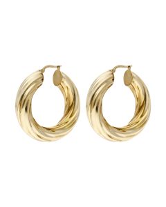 Pre-Owned 9ct Yellow Gold Chunky Twist Hoop Creole Earrings
