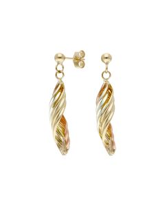 Pre-Owned 9ct Three Colour Twist Drop Earrings