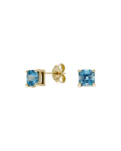 Pre-Owned 9ct Yellow Gold Octagonal Blue Topaz Stud Earrings