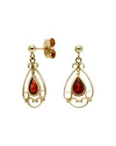 Pre-Owned 9ct Yellow Gold Garnet Set Drop Earrings