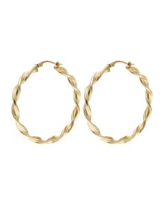 Pre-Owned 9ct Gold 38mm Ridged Ribbon Twist Hoop Earrings