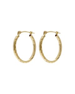 Pre-Owned 9ct Yellow Gold Diamond Cut Oval Creole Earrings