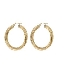 Pre-Owned 9ct Yellow Gold Textured Twist Hoop Creole Earrings