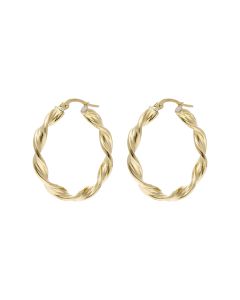 Pre-Owned 9ct Yellow Gold Ridged Ribbon Twist Creole Earrings