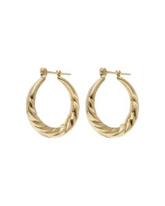 Pre-Owned 9ct Yellow Gold Ridged Wave Hoop Creole Earrings