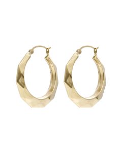 Pre-Owned 9ct Yellow Gold Faceted Creole Earrings