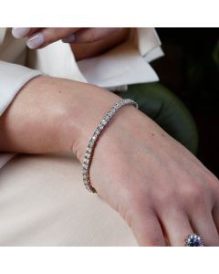 Pre-Owned 9ct White Gold Diamond Tennis Bracelet & Safety Chain