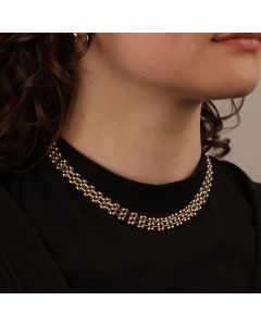 Pre-Owned 9ct Yellow & White Gold 16" Brick Link Necklet