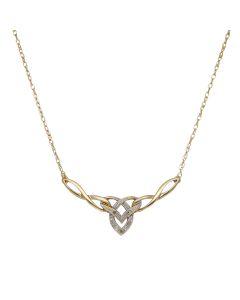 Pre-Owned 9ct Yellow Gold Diamond Set Woven Heart Necklet