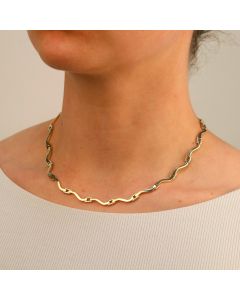 Pre-Owned 9ct Yellow Gold 16" Wave Bar Link Necklet
