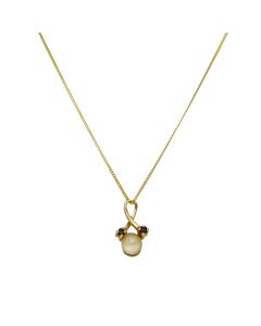 Pre-Owned 9ct Yellow Gold Sapphire & Pearl Pendant Necklace