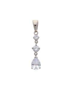 Pre-Owned 9ct White Gold Cubic Zirconia Trilogy Drop Pendant