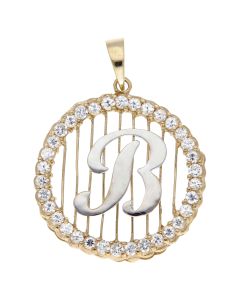 Pre-Owned 9ct Gold Cubic Zirconia Set Initial B Circle Pendant