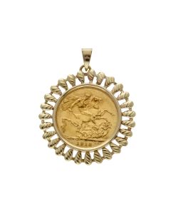 Pre-Owned 1913 Full Sovereign Coin In 9ct Gold Pendant Mount