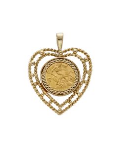 Pre-Owned 1911 Half Sovereign Coin In 9ct Heart Pendant Mount
