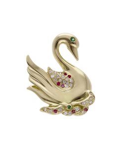 Pre-Owned 14ct Yellow Gold Gemstone Set Swan Pendant
