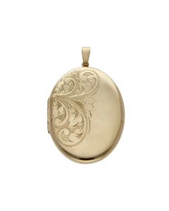 Pre-Owned 9ct Gold Part Patterned Large Oval Locket Pendant