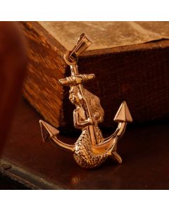 Pre-Owned Vintage 1989 9ct Yellow Gold Mermaid & Anchor Pendant
