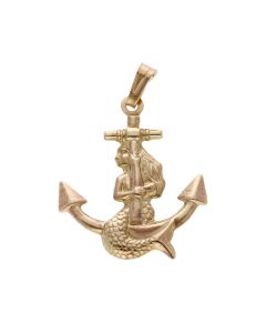 Pre-Owned Vintage 1989 9ct Yellow Gold Mermaid & Anchor Pendant
