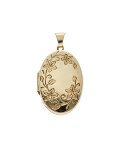 Pre-Owned 9ct Gold Floral Patterned Edge Oval Locket Pendant