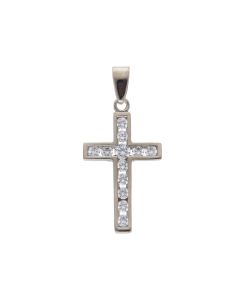 Pre-Owned 9ct White Gold Cubic Zirconia Cross Pendant