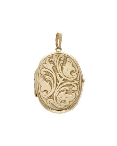 Pre-Owned 9ct Yellow Gold Patterned Oval Locket Pendant