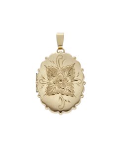 Pre-Owned 9ct Yellow Gold Floral Engraved Oval Locket Pendant