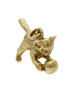 Pre-Owned 9ct Yellow Gold Playful Kitten & Ball Charm