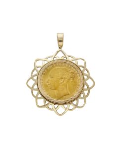 Pre-Owned 1882 Full Sovereign Coin In 9ct Gold Pendant Mount