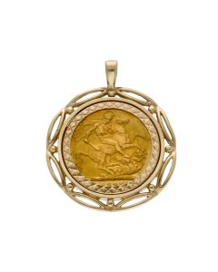 Pre-Owned 1898 Full Sovereign Coin In 9ct Gold Pendant Mount