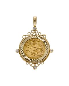 Pre-Owned 1912 Half Sovereign Coin In 9ct Gold Pendant Mount