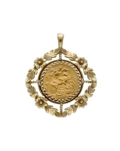 Pre-Owned 1915 Full Sovereign Coin In 9ct Gold Pendant Mount
