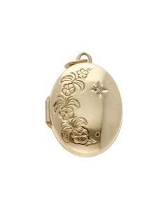Pre-Owned 9ct Yellow Gold Part Patterned Oval Locket Pendant