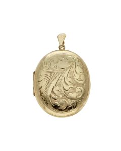 Pre-Owned 9ct Yellow Gold Patterned Oval Locket Pendant