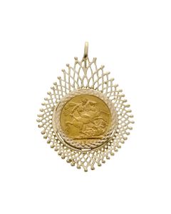 Pre-Owned 1906 Full Sovereign Coin In 9ct Gold Pendant Mount