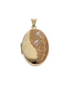 Pre-Owned 9ct Yellow & White Gold Patterned Oval Locket Pendant