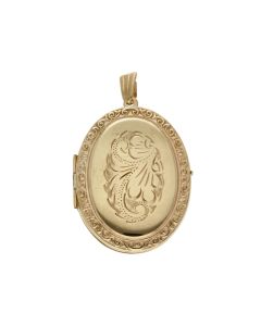 Pre-Owned 9ct Yellow Gold Patterned Oval Locket Pendant