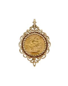 Pre-Owned 1963 Full Sovereign Coin In 9ct Gold Pendant Mount