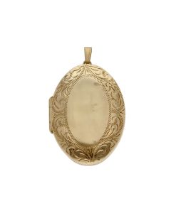 Pre-Owned 9ct Yellow Gold Patterned Edge Oval Locket Pendant