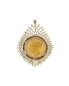 Pre-Owned 1879 Full Sovereign Coin In 9ct Gold Pendant Mount