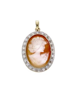 Pre-Owned 9ct Yellow Gold Cubic Zirconia Edged Cameo Pendant