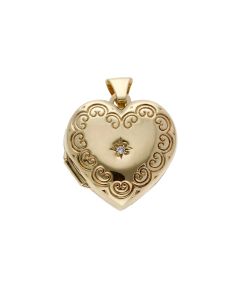Pre-Owned 9ct Diamond Set Part Patterned Heart Locket Pendant