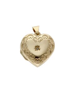 Pre-Owned 9ct Diamond Set Part Patterned Heart Locket Pendant