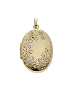 Pre-Owned 9ct Yellow & White Gold Patterned Oval Locket Pendant