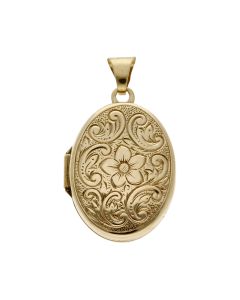 Pre-Owned 9ct Yellow Gold Patterned Oval Locket Pendant